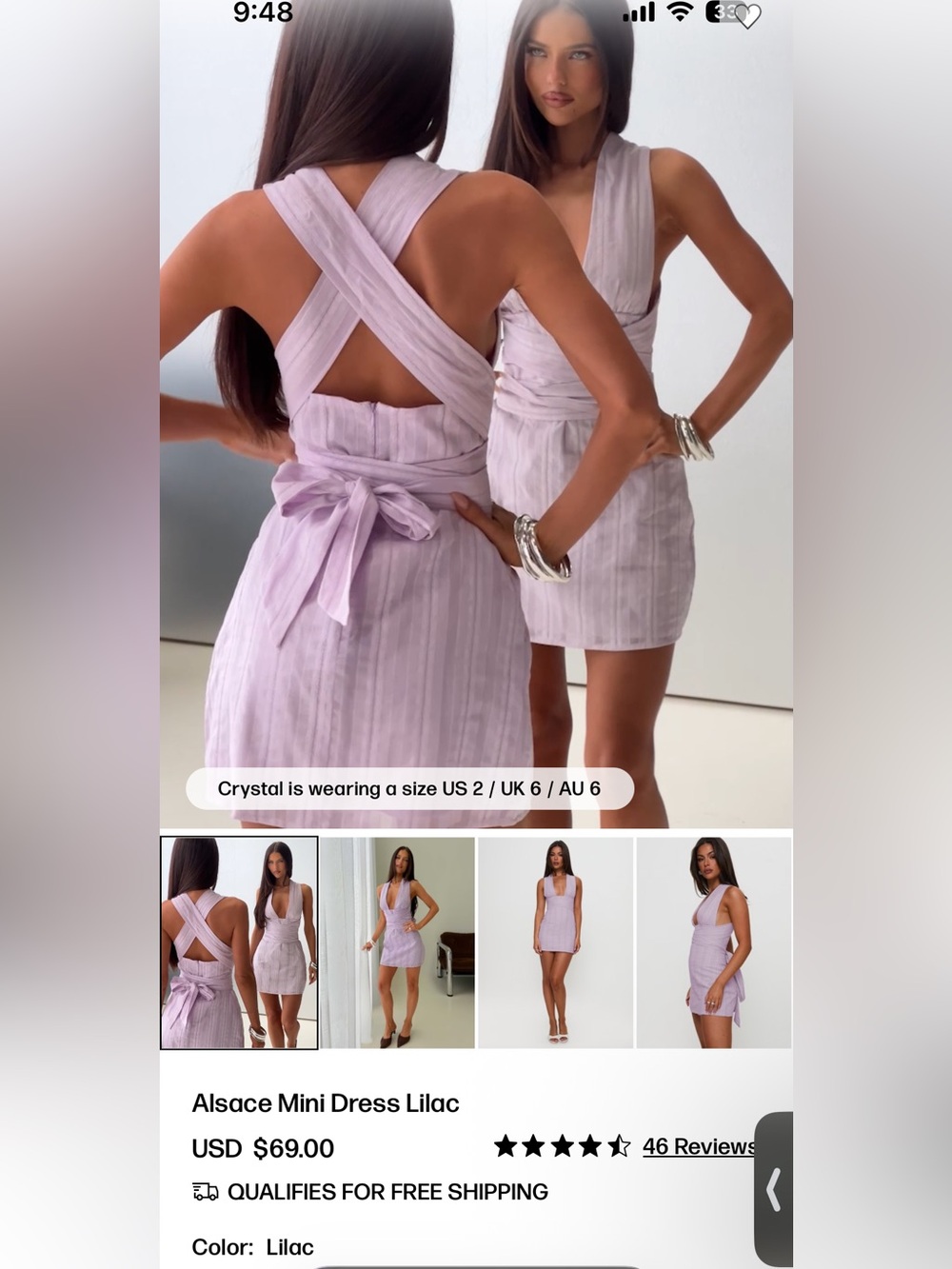 Princess Polly Alsace Mini Dress Lilac Cross-Back Mini Dress with Waist Tie